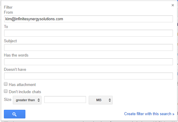 Screenshot of the Gmail filter settings